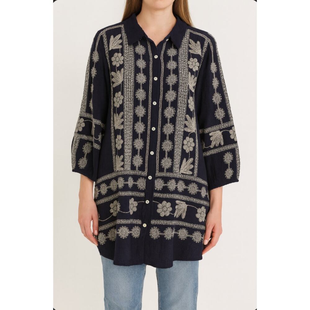 Johnny Was Workshop Black Embroidered Tunic Top Womens Top XL Lag N Look